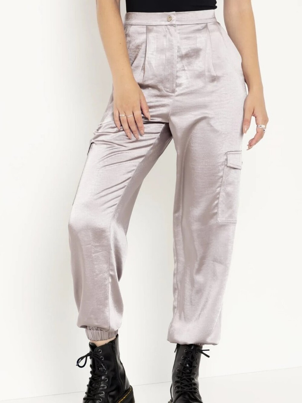 Blackmilk Silver Satin Silky Cargo Cyberspace Cyber Goth Jogger Pants AUS 14